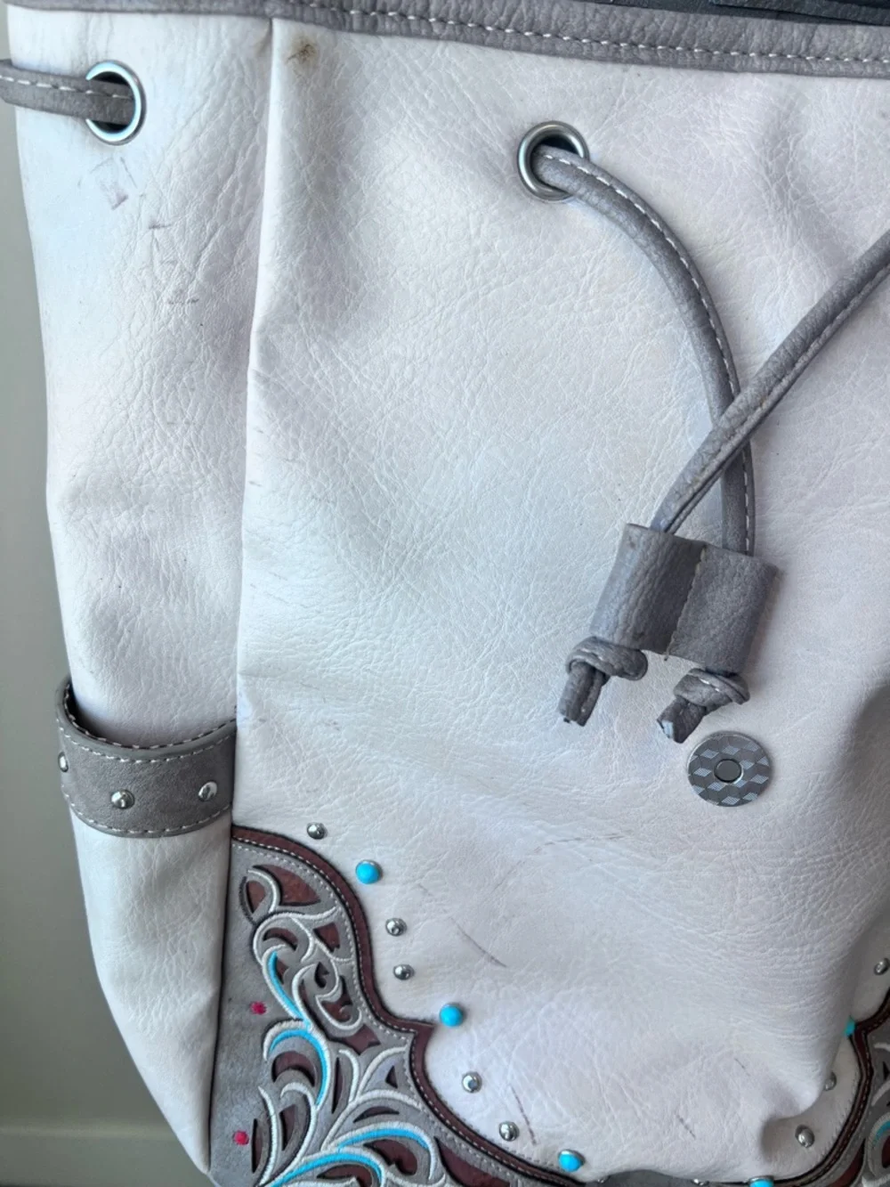 Horse Embroidered Backpack Vegan Leather 6-7 pockets